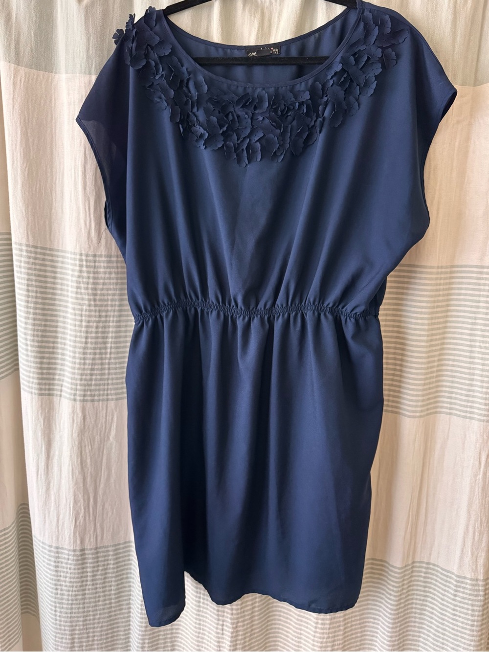 one clothing Navy Floral-Applique Mini Dress